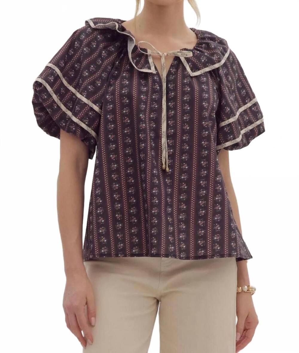 NEW ENTRO take a stroll ruffled top in espresso
